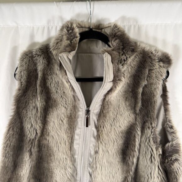 Outdoor Edition Parkhurst Faux Fur Vest Women's Large Brown Grey Full Zip - Picture 2 of 11
